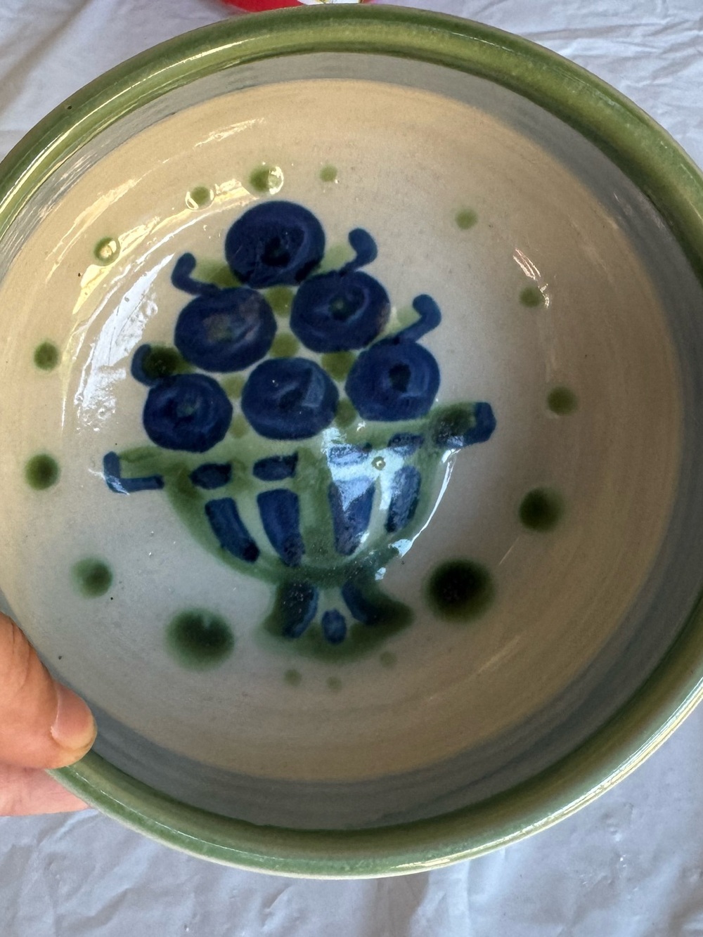 M A Hadley Ceramic Serving Bowl in Green and Blue